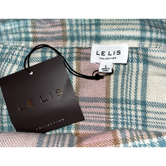 LeLis Pink Blue Cream Plaid Mini Skirt Side Zip Front Pockets Size Large NWT - Picture 5 of 9